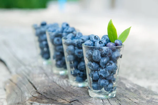 Blueberries Glass Bowl Wooden Background — Foto Stock
