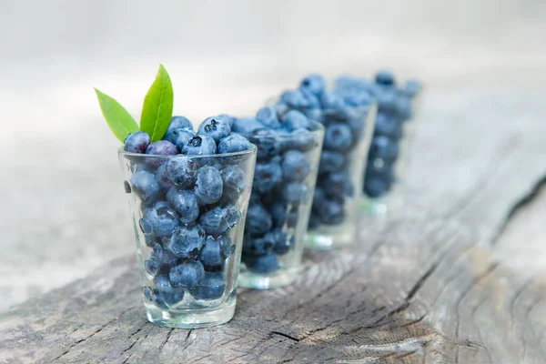Blueberries Glass Bowl Wooden Background — Foto Stock