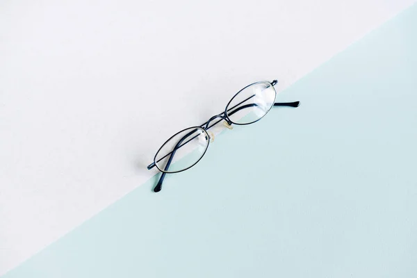 Glasses White Blue Background Top View Flat Lay Day Ophthalmology — Foto Stock