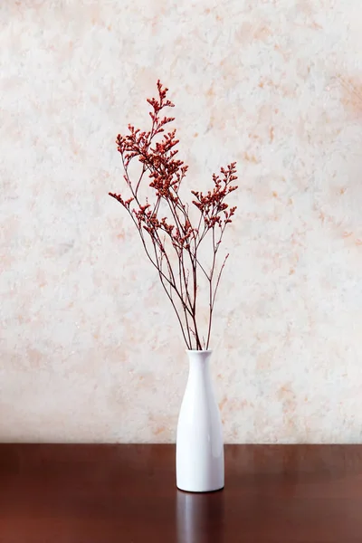 Vase Flowers Wooden Table Light Background Interior Detail Minimalism — 스톡 사진