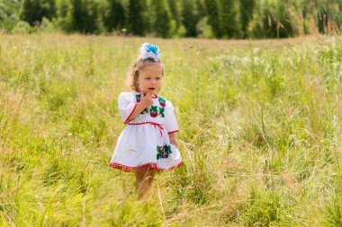 little girl in national Ukrainian clothes - vyshyvanka. Ukraine, child in nature