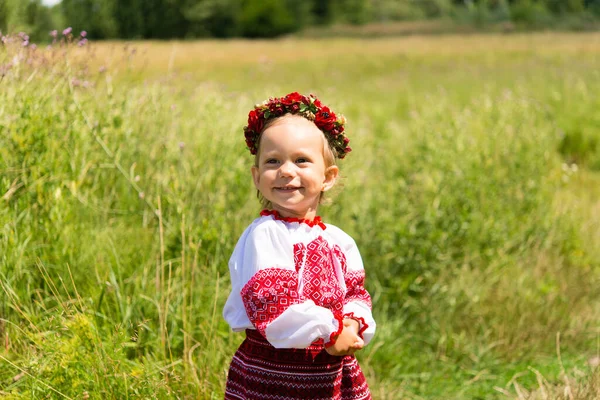 Маленька Дівчинка Національному Українському Одязі Вишванка Україна Дитина Природі — стокове фото