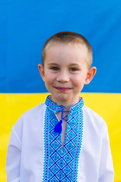 Portrait Joyful Boy Ukrainian Traditional National Clothes Vyshyvanka Ukraine Child — Zdjęcie stockowe