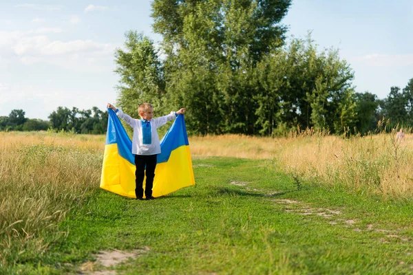 Портрет Радісного Хлопчика Українському Національному Одязі Вишванка Україна Дитина Природі — стокове фото