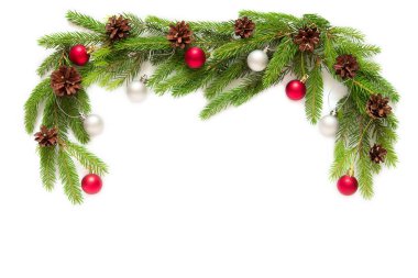 Köknar ağacı ve dekorasyonlu Noel arkaplanı