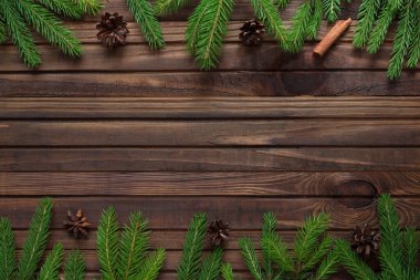 Köknar ağacı ve dekorasyonlu Noel arkaplanı