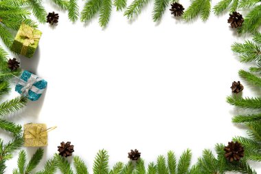 Köknar ağacı ve dekorasyonlu Noel arkaplanı