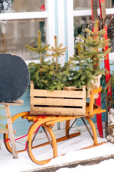 Árbol Navidad Con Decoraciones Decoración Calle Invierno — Foto de Stock