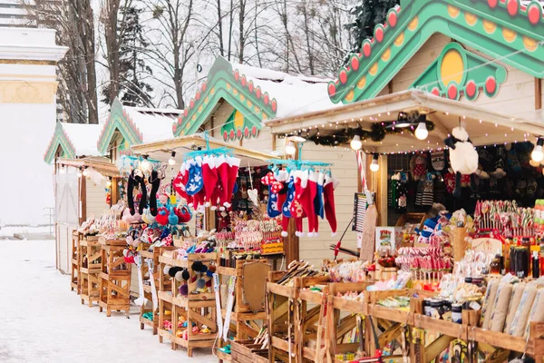 Mercado Natal Férias Inverno Feira Ano Novo Uma Rua Nevada — Fotografia de Stock