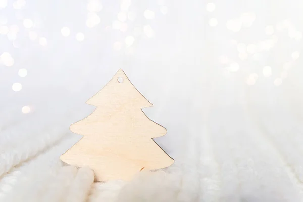 Árvore Natal Madeira Para Seu Texto Fundo Malha Branco — Fotografia de Stock