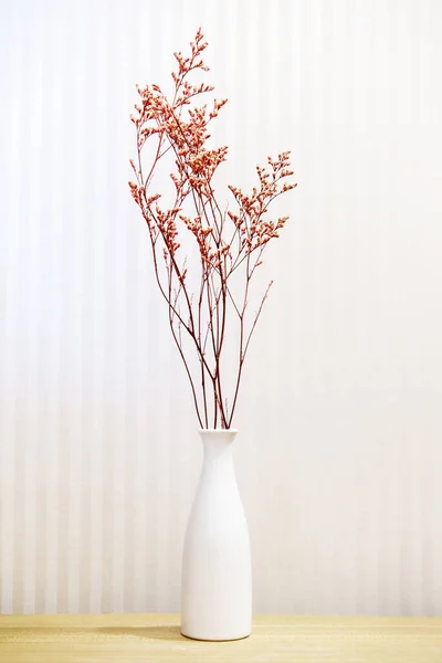 Vase Flowers Wooden Table Light Background Interior Detail Minimalism — Stock fotografie