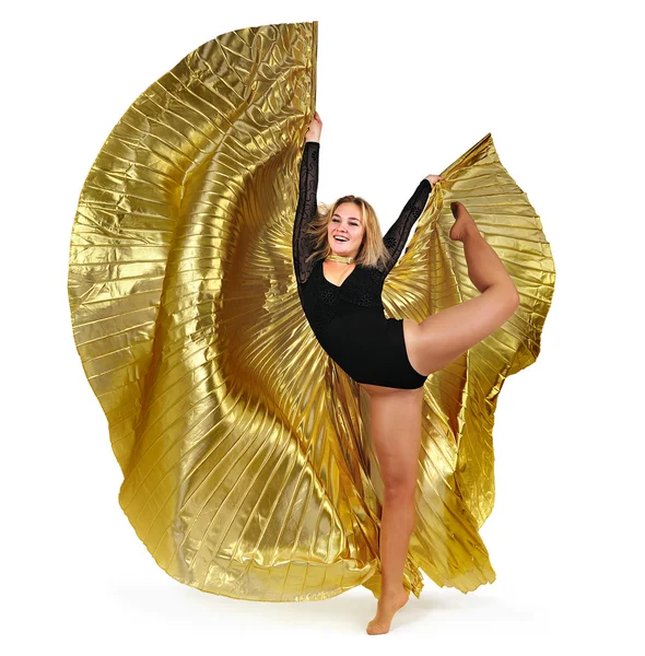 Dancer with golden wings on a white background. Royalty Free Stock Photos