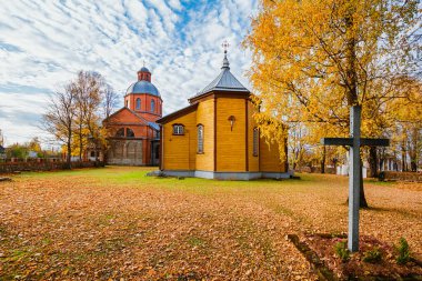 Old and new buildings of the Malnava Rosary Mother of God Catholic Church