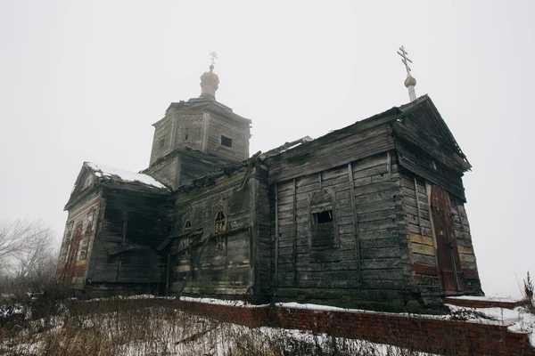 Velha Igreja Russa Abandonada Ruínas Madeira Atanásio Grande Região Lower — Fotografia de Stock