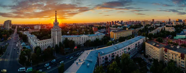 Noite Verão Voronezh Paisagem Urbana Torre Arquitetura Império Estalinista Pôr — Fotografia de Stock