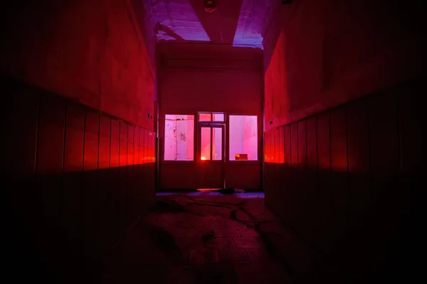 Corredor Oscuro Espeluznante Del Viejo Hospital Psiquiátrico Abandonado Por Noche — Foto de Stock