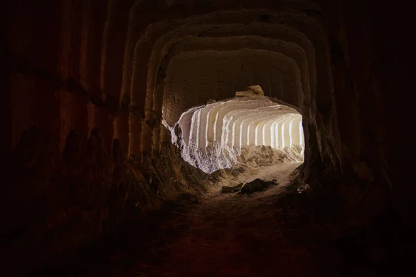 Chalky Mine Tunnel Traces Drilling Machine Belgorod Rússia — Fotografia de Stock