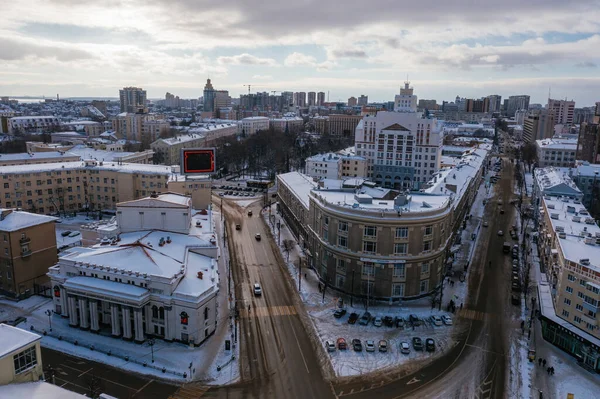 Winter Voronezh Centrum Van Stad Uitzicht Vanuit Lucht Drone — Stockfoto