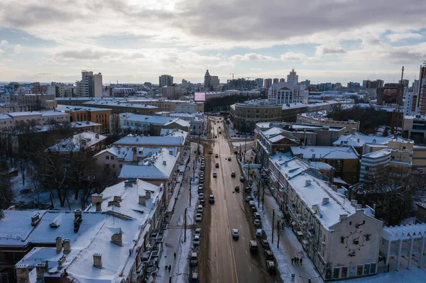 Zimní Městská Krajina Voroněže Revolution Prospect Centrální Ulice Voroněže — Stock fotografie