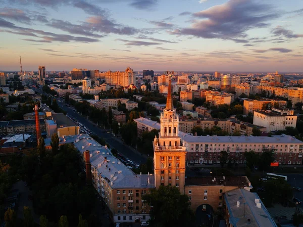 Noite Verão Voronezh Paisagem Urbana Torre Arquitetura Império Estalinista Pôr — Fotografia de Stock