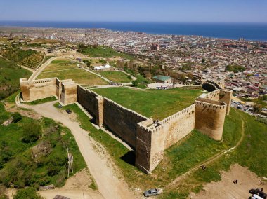 Derbent, Dağıstan 'daki Naryn-Kala kalesi, hava manzaralı..