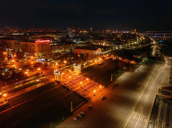 Набережна Волгограда Прогулянка Парку Вночі Вигляд Повітря Дрона — стокове фото