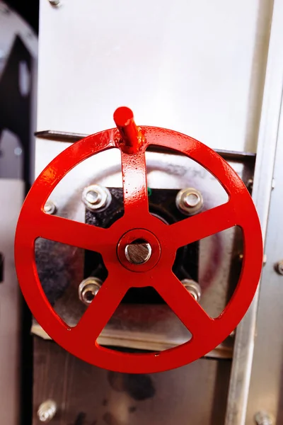Red Machine Valve Wheel Handle Close — Stock Photo, Image