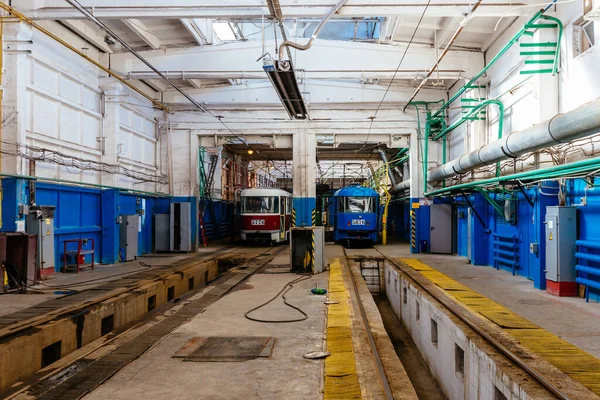 Trams Het Depot Onderhoud Reparatie Van Trams — Stockfoto