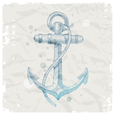 Hand drawn anchor on grunge paper background clipart