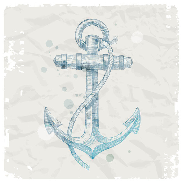 Hand drawn anchor on grunge paper background