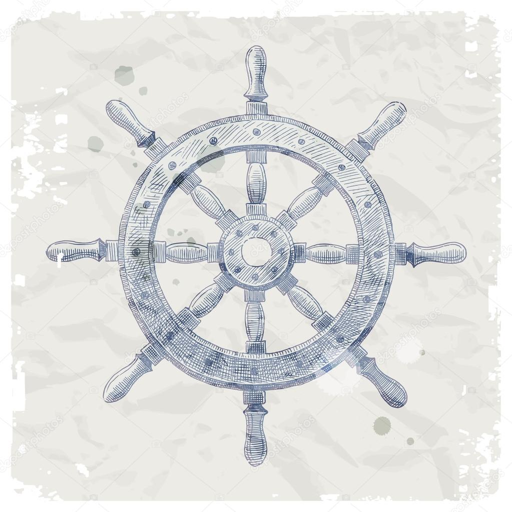 Hand drawn vector illustration - ship steering wheel