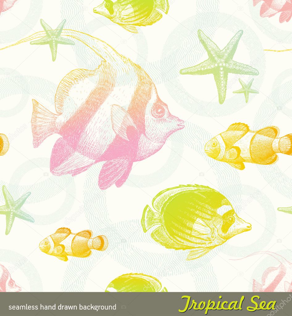 Seamless background with tropical fishes