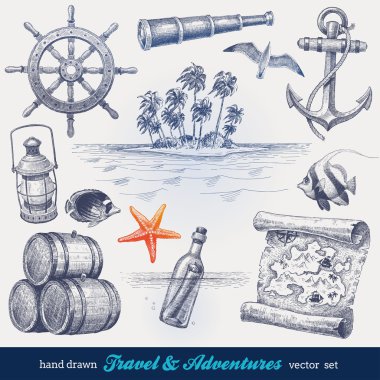 Travel and adventures hand drawn vector set clipart