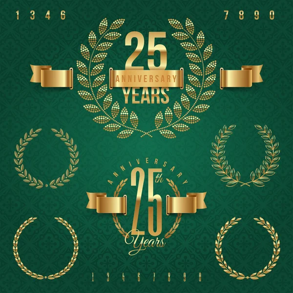 Emblèmes d'or anniversaire et éléments décoratifs - illustration vectorielle — Image vectorielle