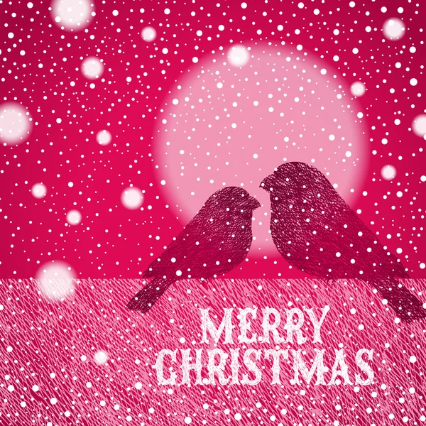 크리스마스 일러스트와 손으로 그린된 bullfinches — 스톡 벡터
