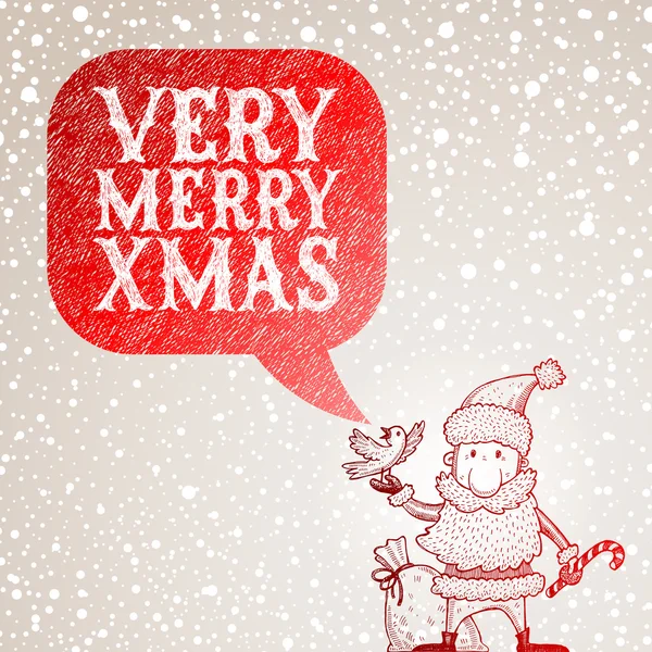 Santa Claus and bullfinch congratulate you with Christmas — Stock Vector