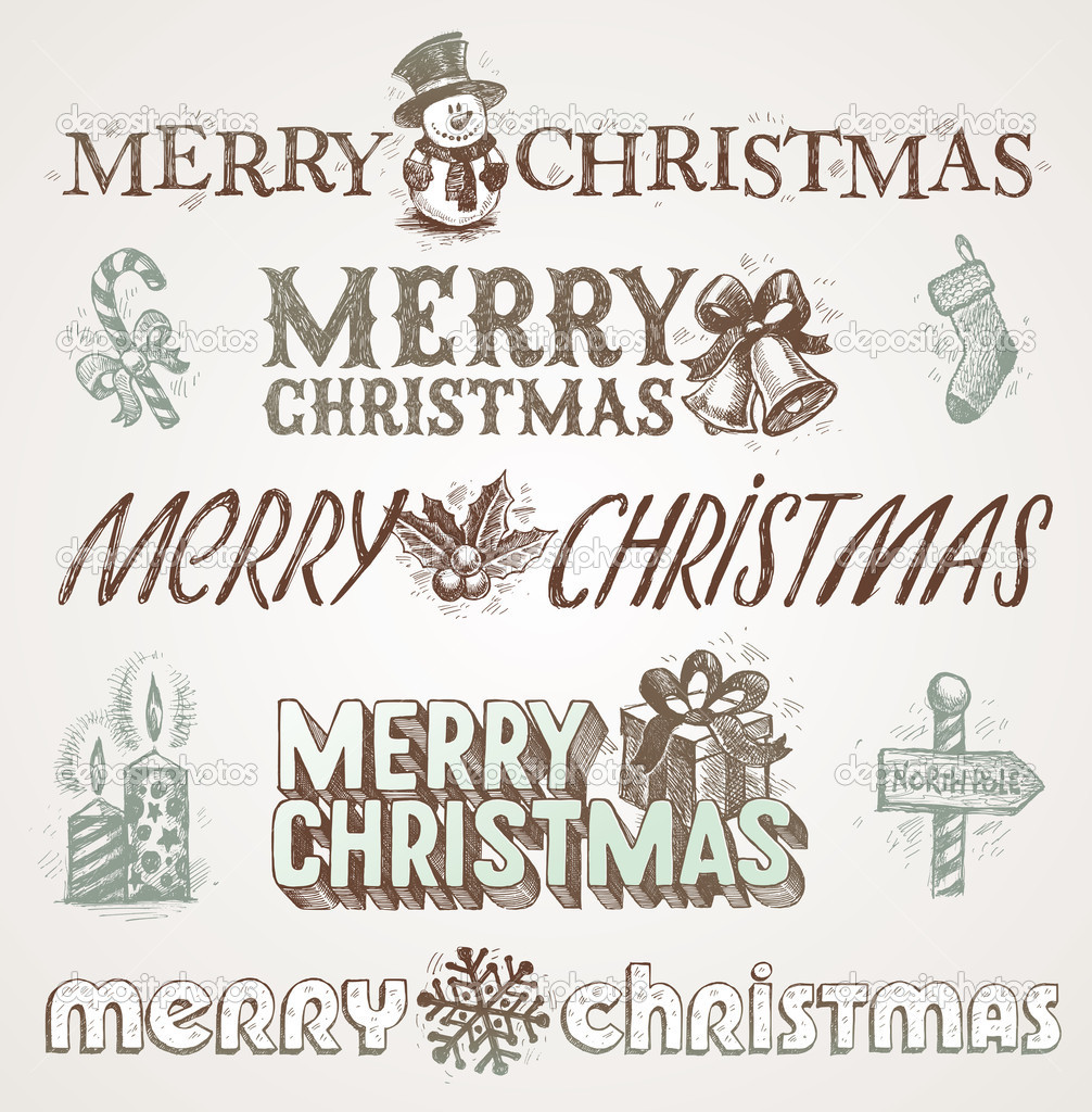 Vector hand drawn Christmas greetings and signs
