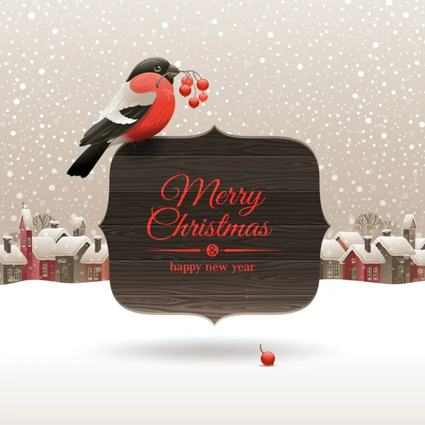 Bullfinch sul banner con auguri di Natale — Vettoriale Stock