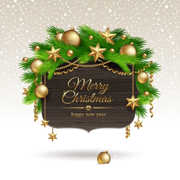 Banner con decoración dorada de Navidad — Vector de stock