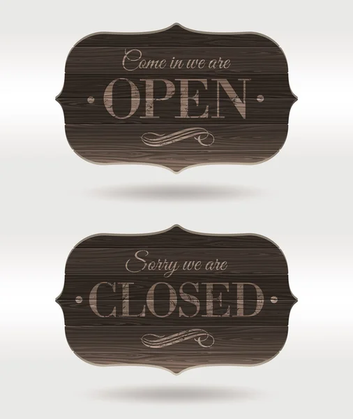 Retro wooden signs - Open and Closed — Stock Vector