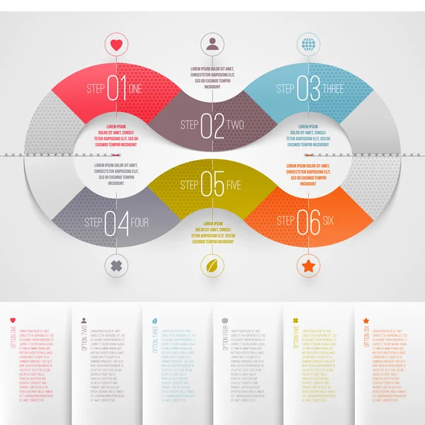 Infografika návrhu šablony - abstraktní očíslované barevné papírové vlny tvary — Stockový vektor