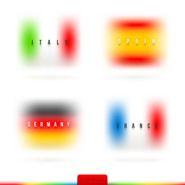 European flags with country name and diffuse colors - vector illustration