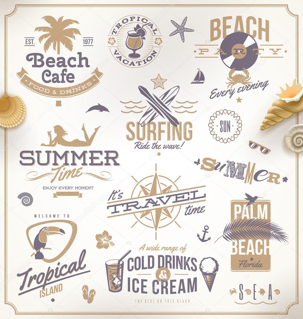 Vector set of travel and vacation emblems and symbols