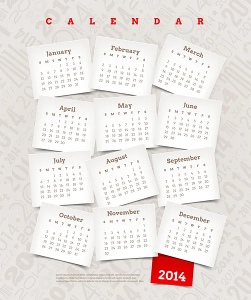 Vector template design - Decorative calendar of 2014 — Stock Vector