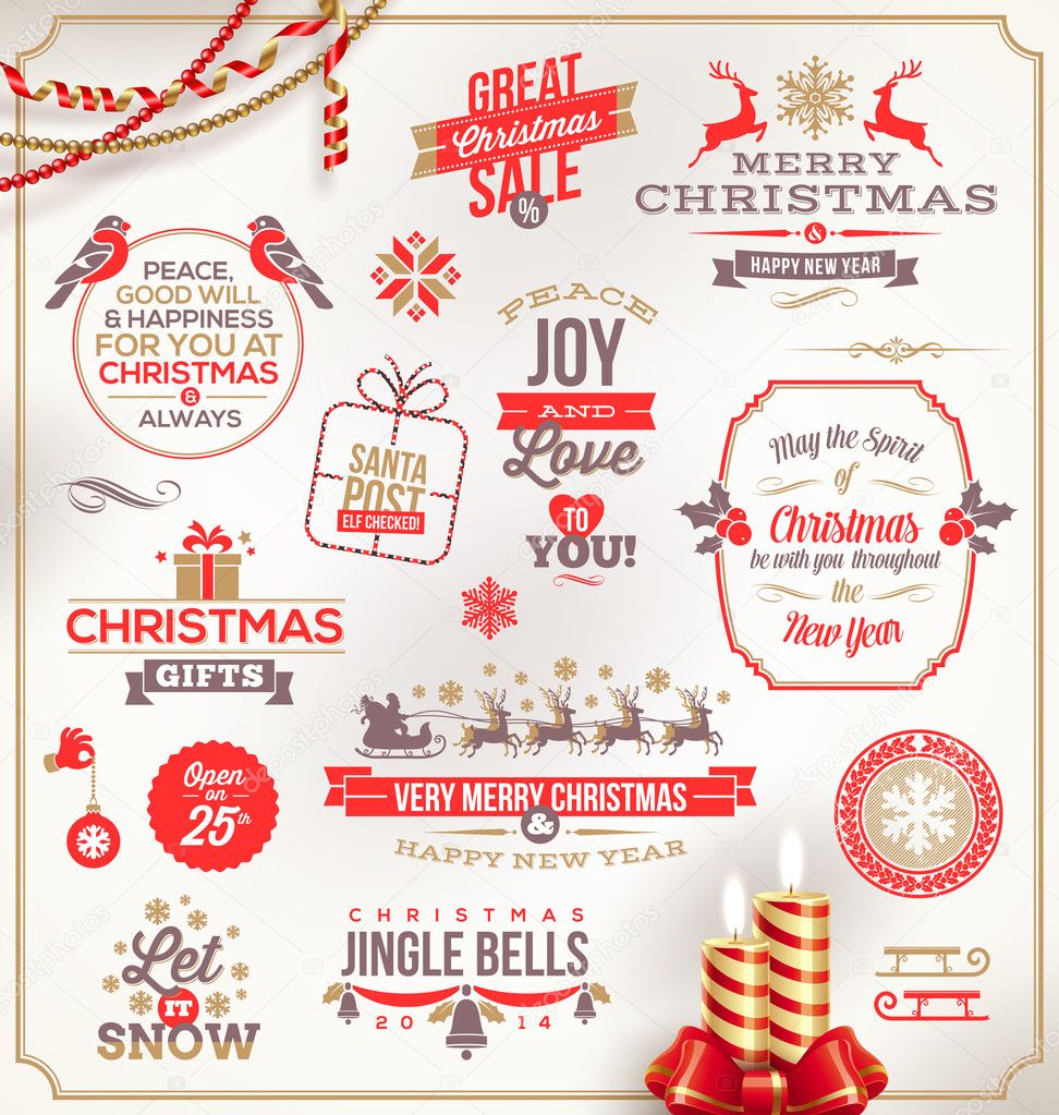 Vector set of Christmas signs emblems and Greetings