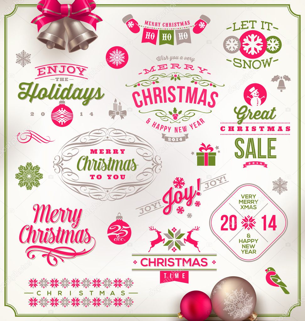 Vector set of Christmas signs emblems and Greetings