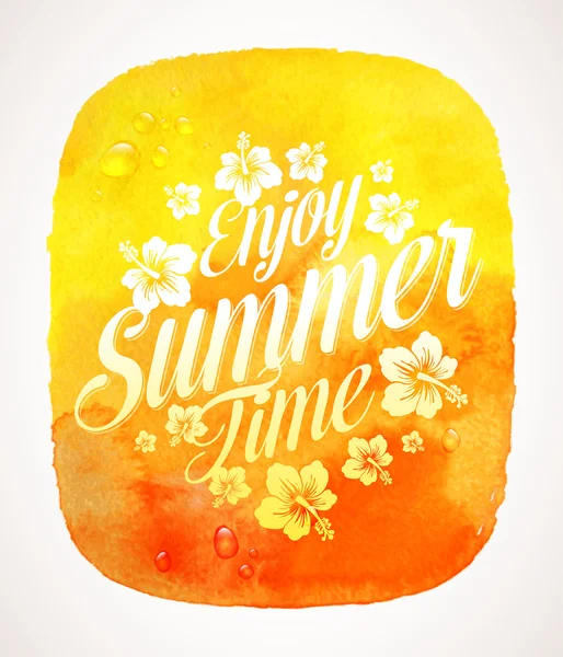 Summer time greeting with Tropical flowers against a watercolor background banner - vector illustration — Stock Vector