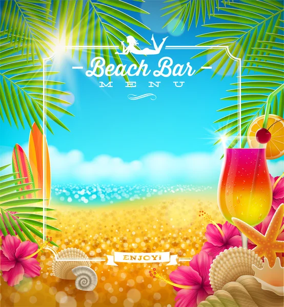 Férias de verão tropicais - Design de vetor de menu de bar de praia —  Vetores de Stock