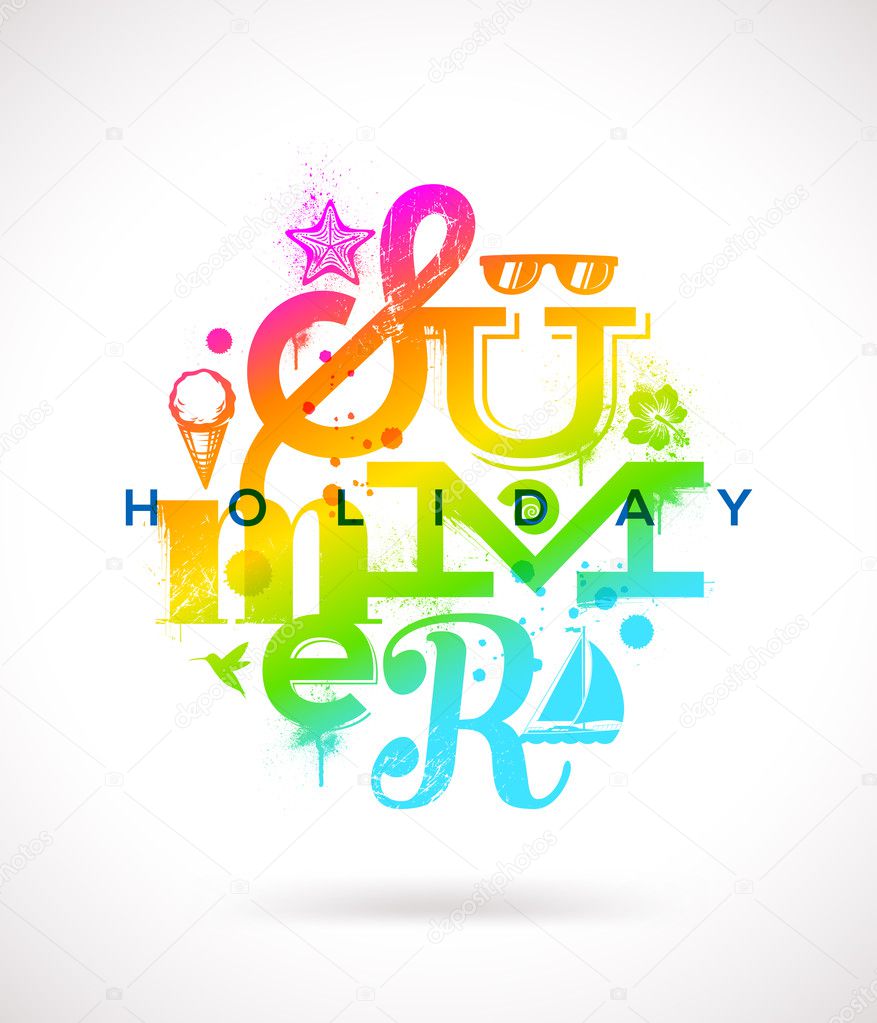 Summer holidays multicolored type design - vector illustration