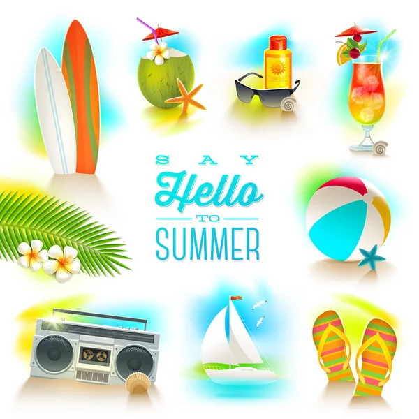 Vector set of summer and beach vacations elements — Stock Vector